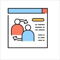 A line icon of two people on a computer screen vector