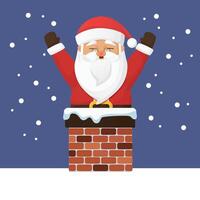 Santa Claus Chibi cute character free art flat design in cartoon style with smiling face trying to come inside the chimney but stuck perfect for merry Christmas and kids book asset design isolated vector