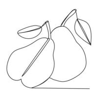 Pear fruits continuous one line drawing One line pear design. vector