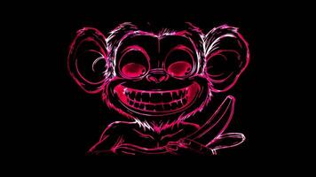 Neon frame effect, Monkey A silly monkey with big ears and a wide smile, holding a banana on black background video