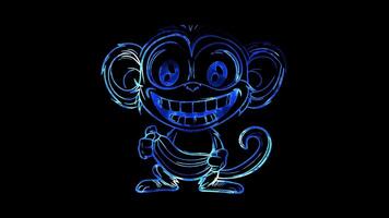 Neon frame effect, Monkey A silly monkey with big ears and a wide smile, holding a banana on black background video