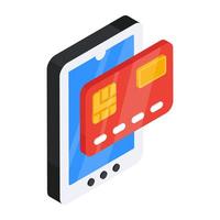 Card with smartphone, icon of mobile card payment vector