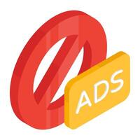 Conceptual flat design icon of stop ad vector