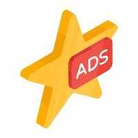 A flat isometric design icon of favorite ad vector