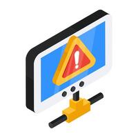 A colored design icon of monitor warning vector