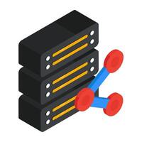 An isometric design icon of share database vector