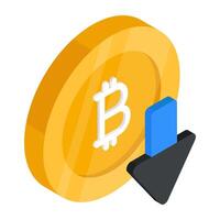 Downward arrows with btc symbolizing concept of bitcoin loss vector