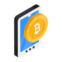 A flat design icon of mobile bitcoin vector