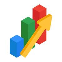 Chart with upward arrow, flat design icon of growth chart vector