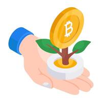 Bitcoin plant growth icon in editable design vector