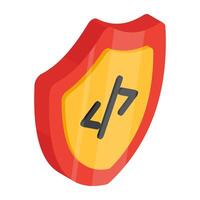 Conceptual flat isometric design icon of secure coding vector