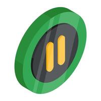 Conceptual isometric design icon of pause button vector