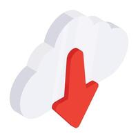 Conceptual flat isometric design icon of cloud download vector