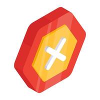 Conceptual isometric design icon of cross sign vector