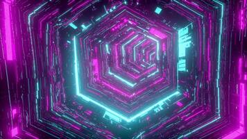 4k tunnel seamless loop 3d render animation. Sci-fi, cyberpunk bloom motion background video