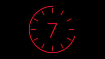 10 seconds countdown timer clock animation with red numbers on black background, suitable for time management, scheduling, deadline concept video