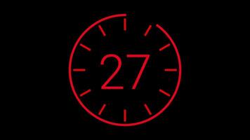 30 seconds countdown timer clock animation with red numbers on black background, suitable for time management, scheduling, deadline concept video