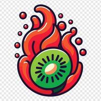 A kiwi fruit with flames and smoke on it vector