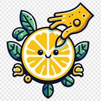 A cartoon lemon with a hand holding it vector