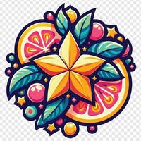 A colorful star with fruit and leaves on it vector