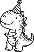 A dinosaur with a party hat on its head coloring page vector