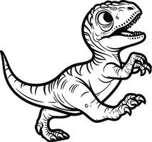 A cartoon t - rex dinosaur is running in the coloring page vector