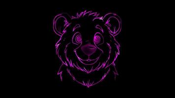 Neon frame effect, Bear friendly bear with a round face and soft fur, smiling warmly on black background video