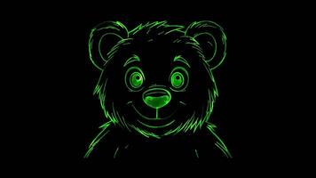 Neon frame effect, Bear friendly bear with a round face and soft fur, smiling warmly on black background video