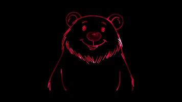 Neon frame effect, Bear friendly bear with a round face and soft fur, smiling warmly on black background video