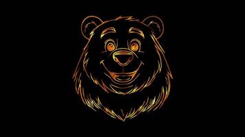 Neon frame effect, Bear friendly bear with a round face and soft fur, smiling warmly on black background video