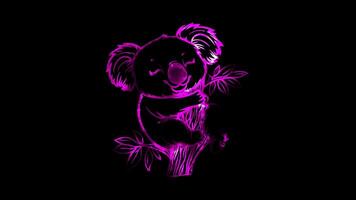 Neon frame effect, Koala cute koala clinging to a tree, with sleepy eyes and a big nose on black background video