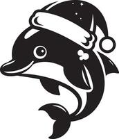 A black and white image of a dolphin vector