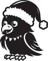 black bird with a red beak and a santa hat on vector