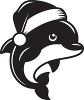 A black and white image of a dolphin and the word whale vector
