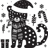 Flat christmas illustration with cat vector