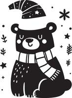 Monochrome line art bear in sketch style coloring page illustration vector