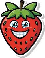 A sticker that has a strawberry that says happy face vector