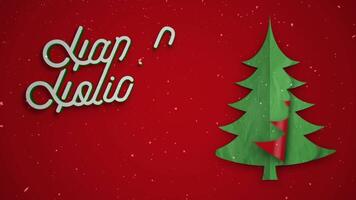 Happy Holidays Tree Unfold Background 4K Loop features a paper pine tree unfolding with an animated Happy Holidays with Santa and snow in a loop. video