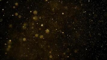 Golden Snowfall Against Black Background 4K Loop features golden glitter and snowflakes falling against a black atmosphere in a loop perfect for a Christmas background. video