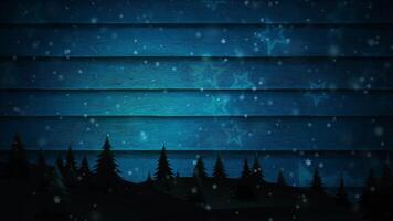 Christmas Scene on Barn Wood Siding 4K Loop features a pine forest silhouette with stars and snow falling against an old fashion barn wood background in a loop. video