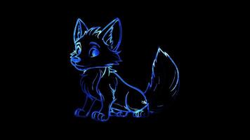 Neon frame effect, Fox clever fox with pointed ears and a bushy tail, looking sly on black background video