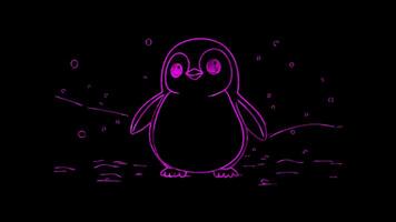 Neon frame effect, Penguin cute penguin with a round belly and flippers on black background video