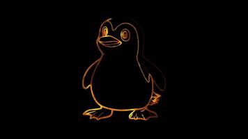 Neon frame effect, Penguin cute penguin with a round belly and flippers on black background video