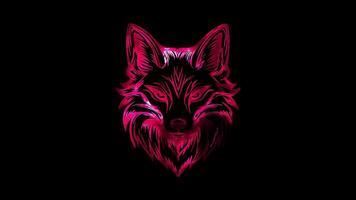 Neon frame effect, Fox clever fox with pointed ears and a bushy tail, looking sly on black background video