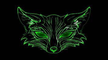Neon frame effect, Fox clever fox with pointed ears and a bushy tail, looking sly on black background video