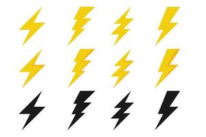 Sets of lightning icons and thunderbolt symbols, electric flash designs, logo elements, storm signs, arrow elements, danger and power symbols, showcasing different styles of lightning bolt icons vector