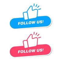 Blue and red Follow Us buttons with thumbs up icons,social media symbols for like,follower actions, online sign for increasing followers,advertising media icons for digital platforms,button design vector