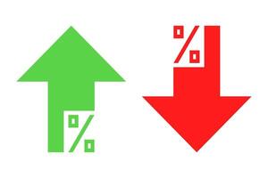 Investment graph icon showing finance trends, up green arrow for profit and down red arrow for loss, stock market price chart, business growth symbol vector