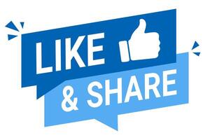 social media buttons, blue tags, and a thumb-up hand icon with text Like and share ,for promoting social media connections,Minimal illustration Isolated on a white background vector