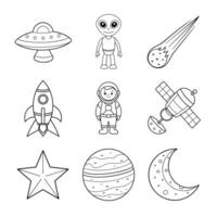 Outer Space Explorers Line Art Bundle Rocket, Planet, Alien, Astronaut, Star, UFO, Satellite, Moon, Meteor vector